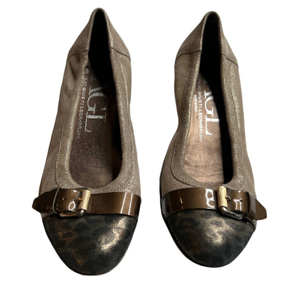 Attilio Giusti Leombuni size 37.5 EU 7 US leopard cap toe mini wedge slip ons